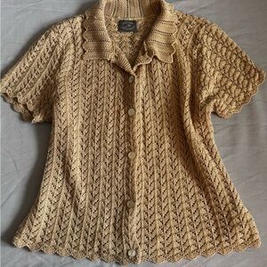 Vintage Designers Originals Crochet Knit Button Down Top Women’s Sz M